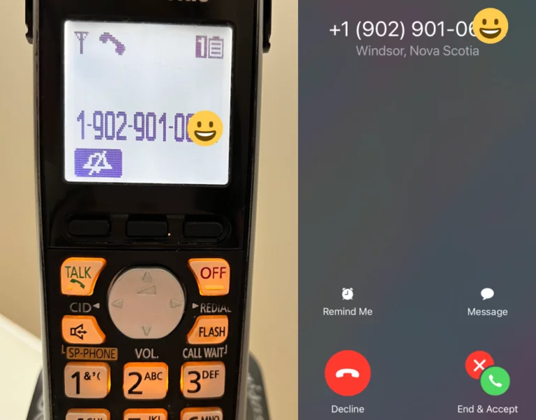 Photo of a cordless phone receiving a call, demonstrating that when Dialappify numbers appear in Caller ID they look just like any other phone number